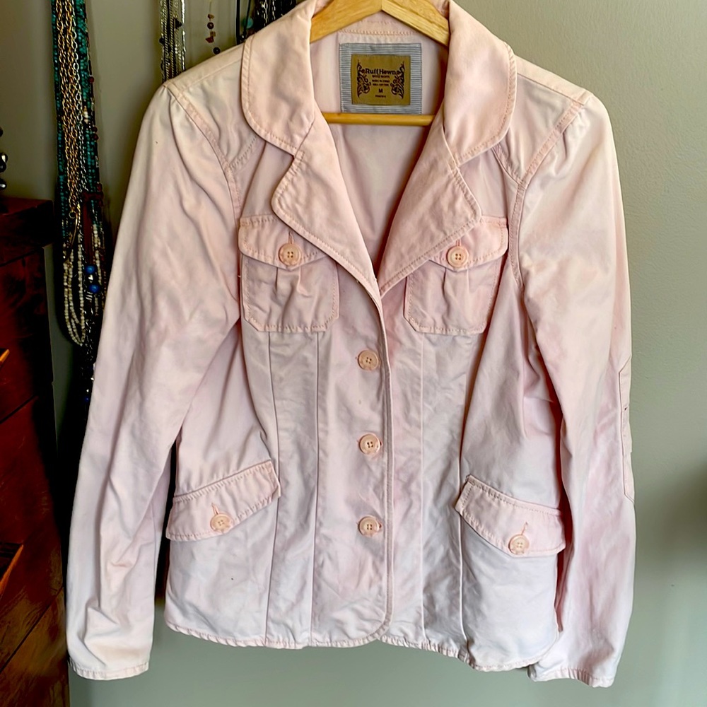 Ruff Hewn blazer, size M, 100% Cotton, pretty pink, button front, pockets.